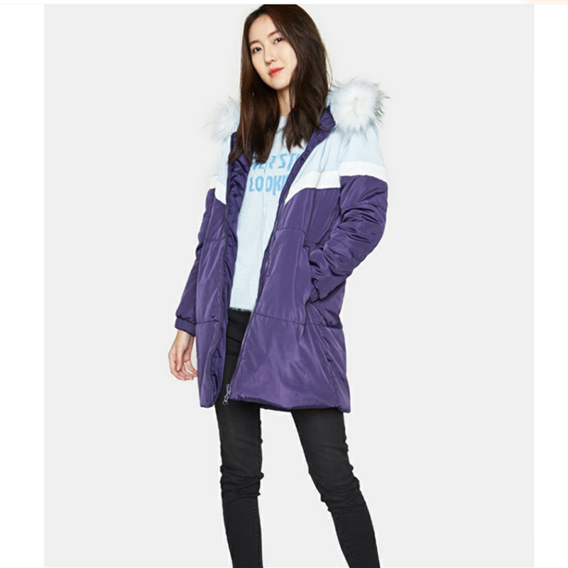 艾格Etam专柜正品运动连帽中长款加厚夹棉棉衣棉服女冬 8A0232008