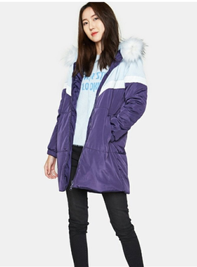 艾格Etam专柜正品运动连帽中长款加厚夹棉棉衣棉服女冬 8A0232008