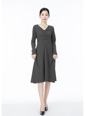 Mixblu麦斯兰专柜正品淑女V领长袖针织连衣裙长裙春秋冬 WX73333B