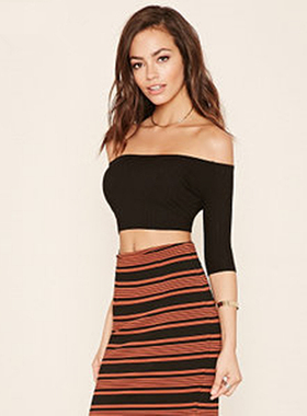 F21正品A-14-10-2-3松紧条纹裹身中裙OL半身裙220093