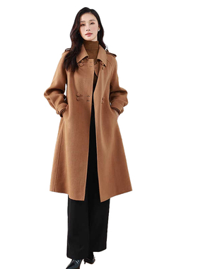 包邮Mixblu麦斯兰正品翻领收腰长款绵羊毛双面呢外套女冬WXB22876