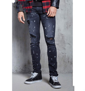 F21美国潮牌专柜正品时尚破洞泼漆中腰修身棉长裤牛仔裤男 095081