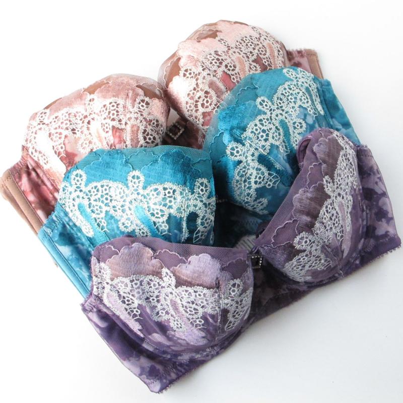 印花薄棉杯三排扣胸罩内衣