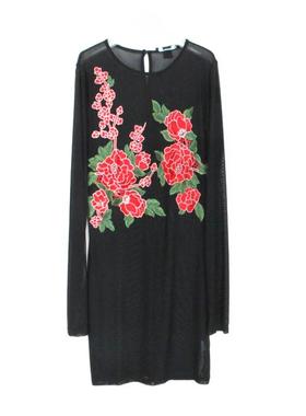 F21专柜正品B1-6-2-1刺绣透视修身长袖连衣裙 109606