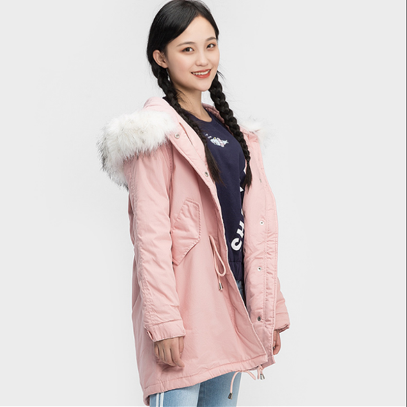 艾格伊品专柜正品连帽中长款面料夹棉厚棉衣棉服女 8E2032000