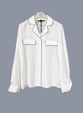 拉系列专柜正品个性休闲慵懒风翻领长袖春秋雪纺白衬衫女100A2001