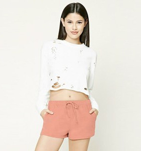 F21专柜正品百搭运动松紧腰灯芯绒短裤女 190328