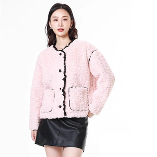 MIXBLU专柜可爱休闲仿羊羔毛圆领宽松厚外套女春秋冬BX924005