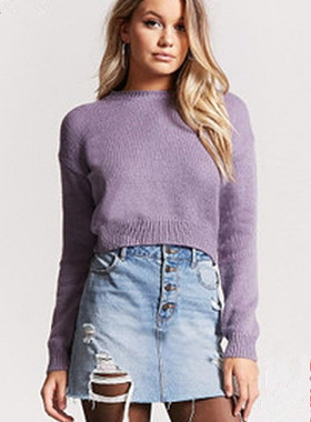 F21专柜正品B-10-11-2-1套头短款毛衣针织衫女175054