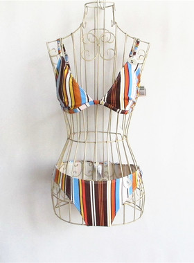 F21系列正品C-4-5-3-2竖纹可卸胸垫比基尼泡温泉分体泳衣300205