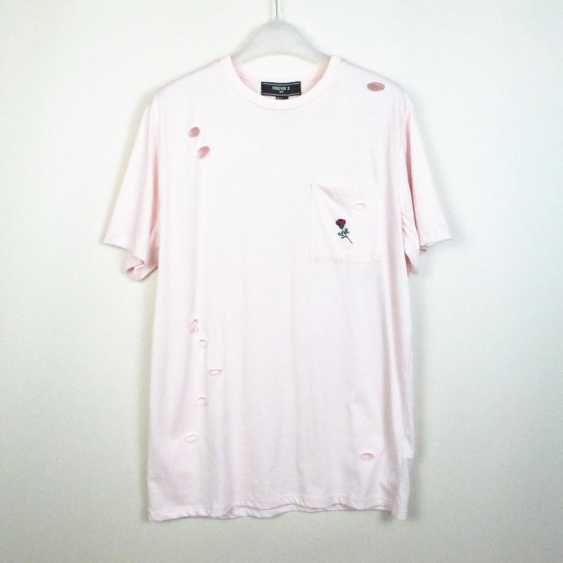 F21系列专柜正品A-12-4-1-1圆领短袖刺绣破洞T恤男106276