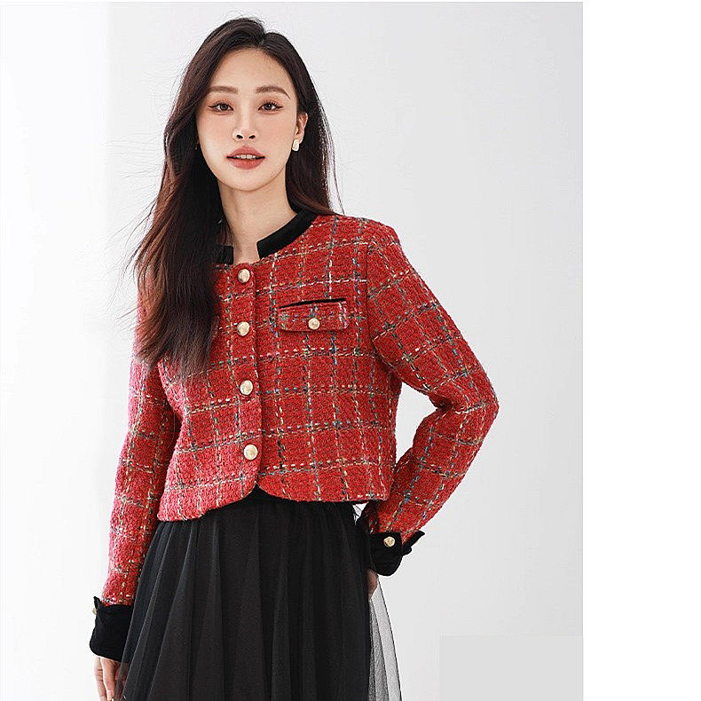 Mixblu麦斯兰专柜正品小香风格子夹棉加厚外套女春秋棉服BXC24001