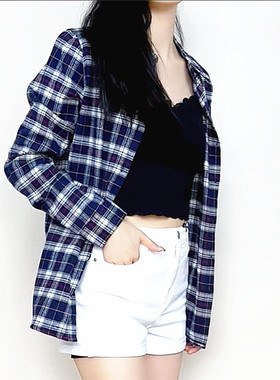 cache专柜正品百搭休闲磨毛长袖春秋格子厚衬衫女 9419008
