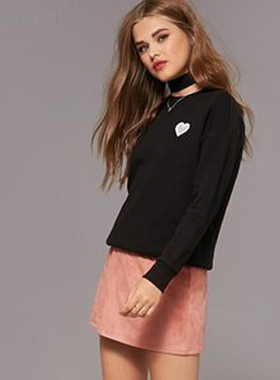 F21正品B-9-7-2-3圆领长袖刺绣内加绒女厚卫衣231607