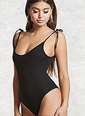 F21系列专柜正品纯色绑带高弹打底女连体内衣夏092355