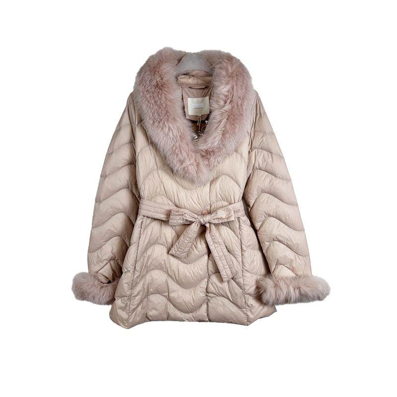 包邮拉系列正品名媛风狐狸毛领中长款90白鹅绒羽绒服女冬60007304