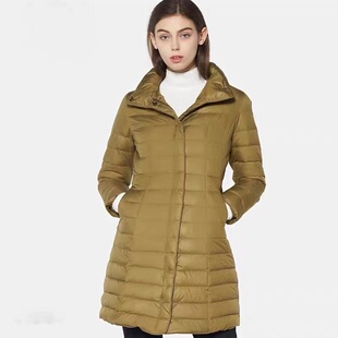 艾格伊品立领修身80白鸭绒超轻中长款显瘦羽绒服女秋冬 170135044