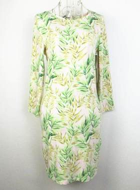 F21专柜正品小清新素雅圆领印花修身长袖短裙连衣裙春秋227528