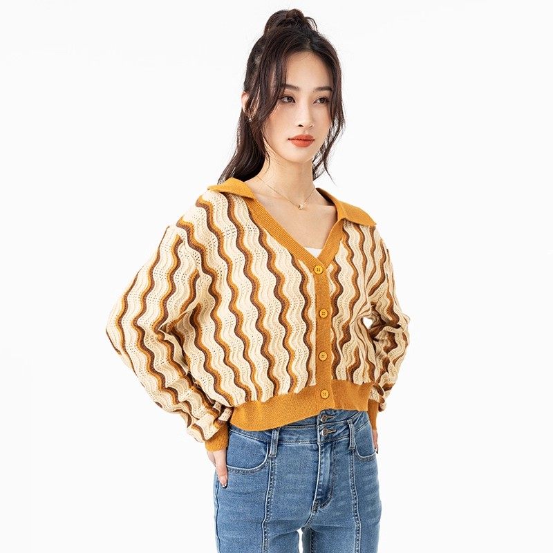 Mixblu麦斯兰专柜正品波纹宽松毛衣针织开衫春秋短外套女BX101003