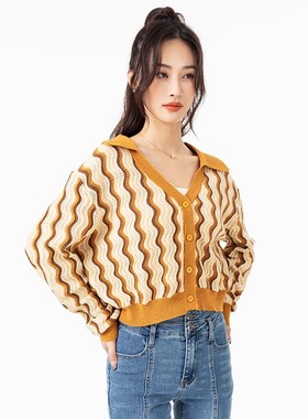Mixblu麦斯兰专柜正品波纹宽松毛衣针织开衫春秋短外套女BX101003