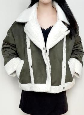 cache正品休闲大翻领夹棉宽松秋冬羊羔毛冬外套棉衣棉服女8834002