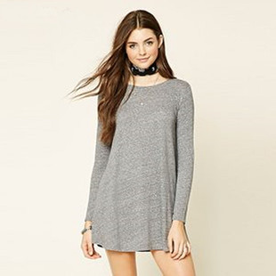 F21专柜正品休闲圆领棉质A字长袖宽松春秋长袖连衣裙221892