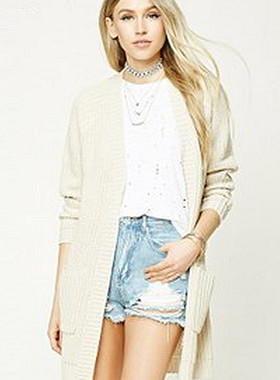 F21系列专柜正品B-10-11-1-1粗棒针中长款开衫毛衣女190009