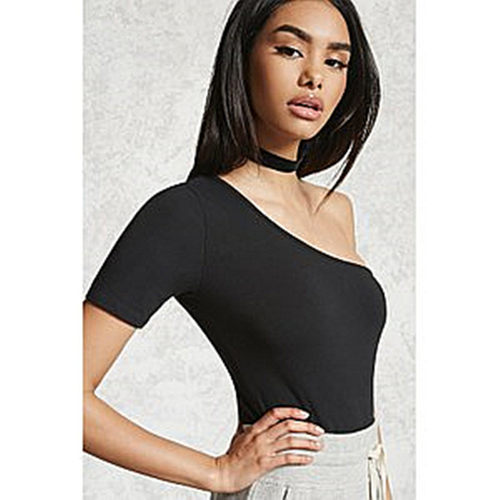 F21系列专柜正品纯色棉质单肩开档摁扣女连体内衣086059