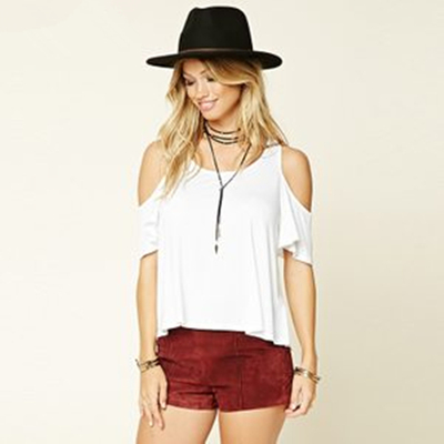 F21正品A-16-6-1-2圆领露肩莫代尔夏女显瘦T恤217546