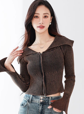 Mixblu麦斯兰专柜正品翻领修身100%棉针织开衫春秋外套女BXB61615