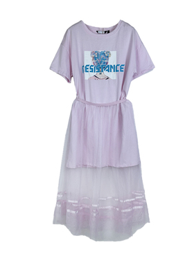 拉系列专柜正品甜美休闲圆领短袖T恤裙两件套装 1T000829污渍瑕疵