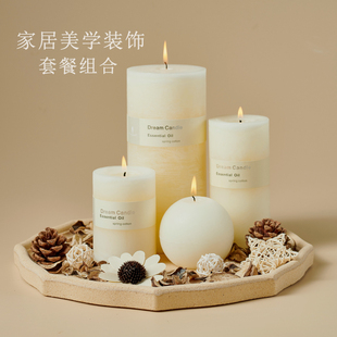 白色大号精油香薰套装 香薰蜡烛欧式 摆件小众高级卧室熏香圆柱香氛