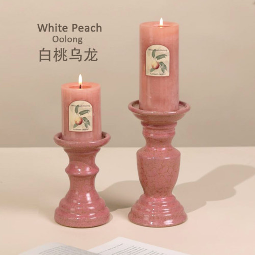 香薰蜡烛粉色白桃乌龙高脚烛台摆件室内家用薰香浪漫大号持久扩香