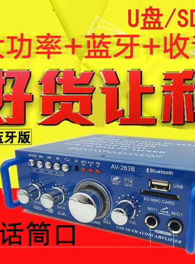 迷你小型功放机音箱功率放大 插卡U盘收音直流12伏220V蓝牙功放