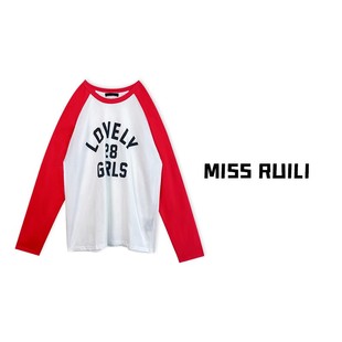 新款 百搭显瘦字母印花宽松圆领长袖 RUILI定制 MISS T恤卫衣MX0828