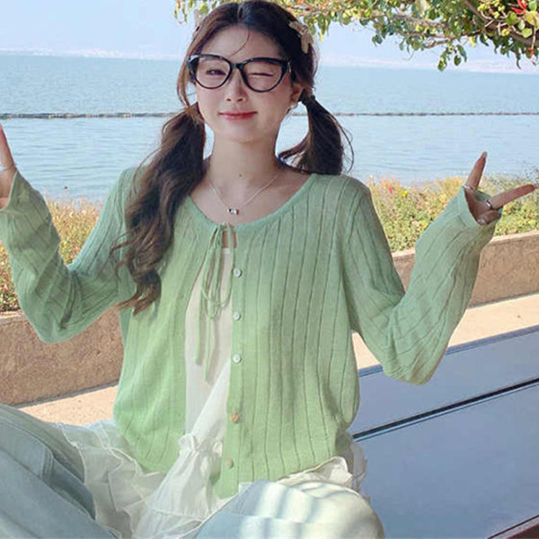 2025年新款防晒开衫女薄款外搭外套夏季外搭防晒罩衫针织绿色上衣