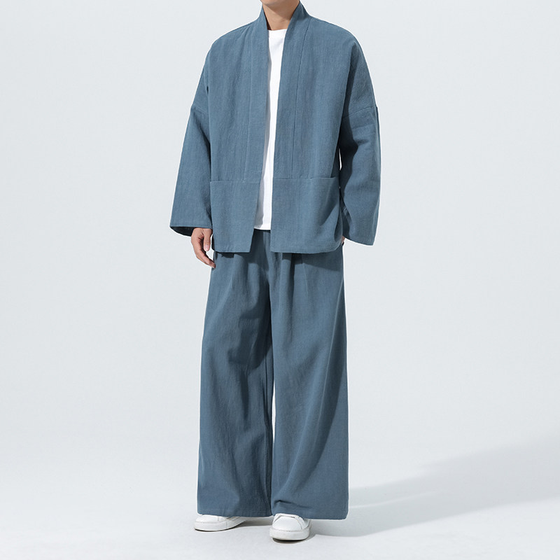 大码新中式男士棉麻汉服两件套