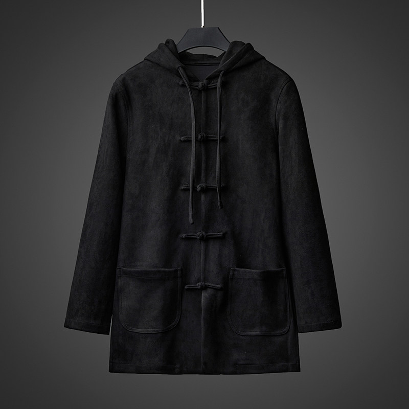 秋冬新中式男大码连帽盘扣汉服