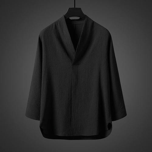 秋季新中式男V领长袖汉服大码