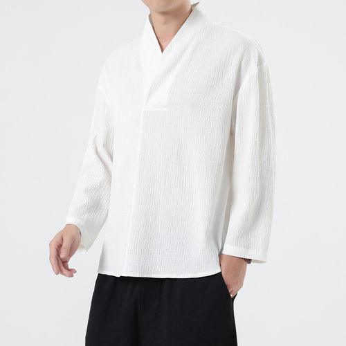 新中式男汉服白色立领T恤