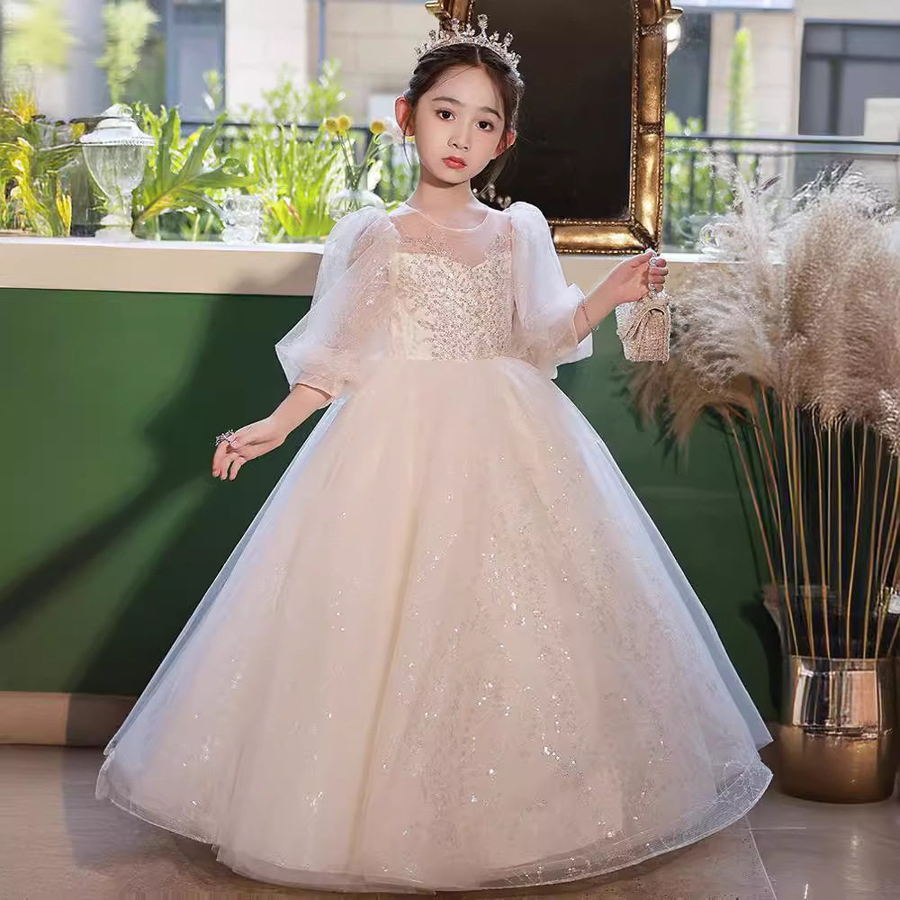 加肥加大高端礼服花童女生公主裙女大童生日高端主持人钢琴演出服