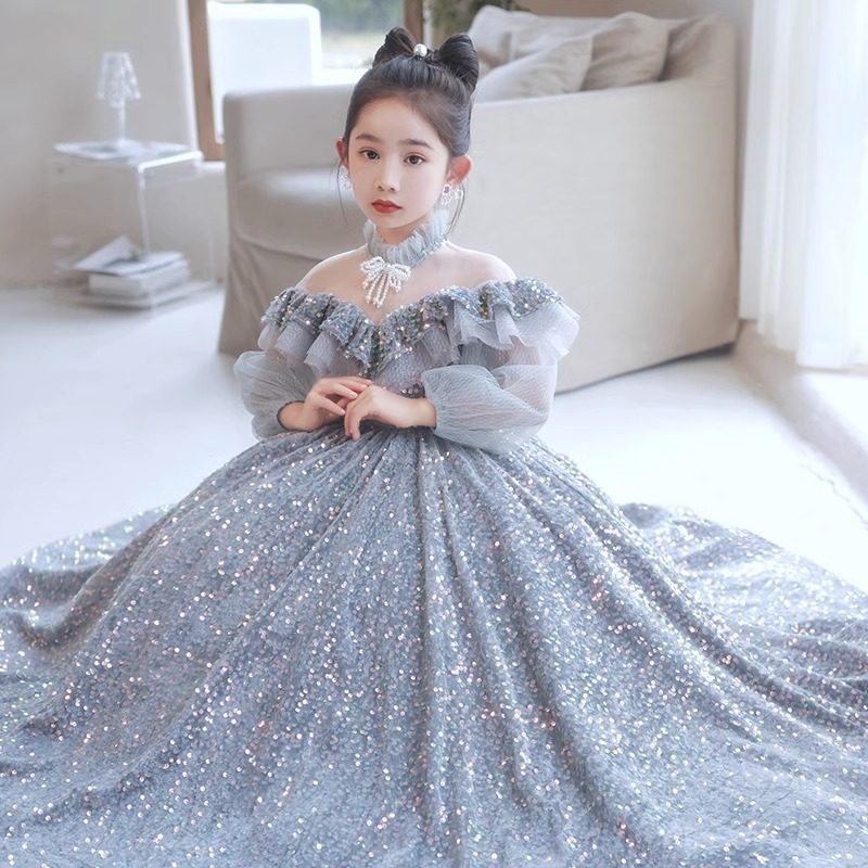 大码重工晚礼服女大童公主裙蓬蓬纱花童生日宴会主持人钢琴演出服