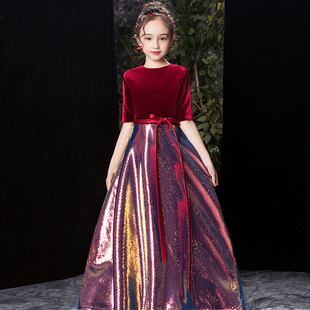元旦晚会儿童演出服小主持晚礼服女童端庄大气钢琴演奏比赛小提琴