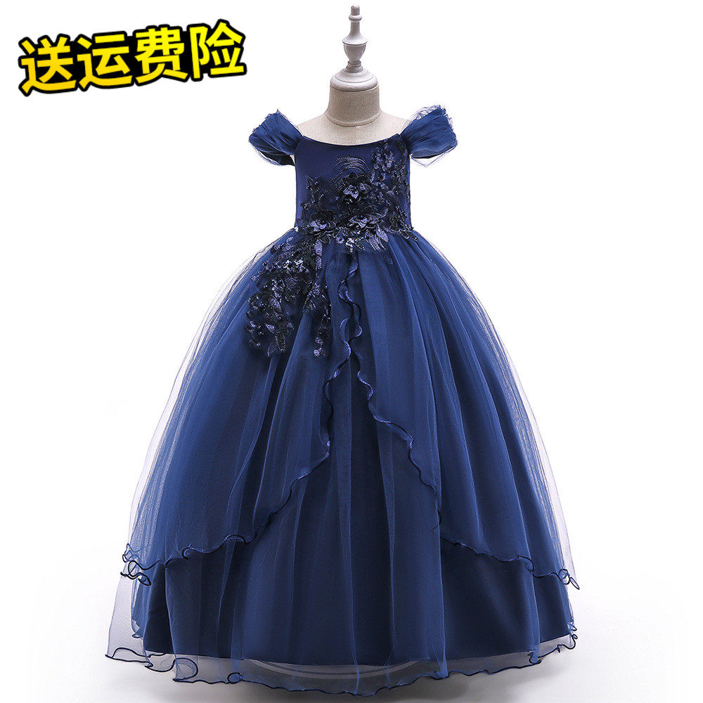 2025儿童走秀晚礼服一字肩公主裙花童婚纱蓬蓬女童钢琴演出服