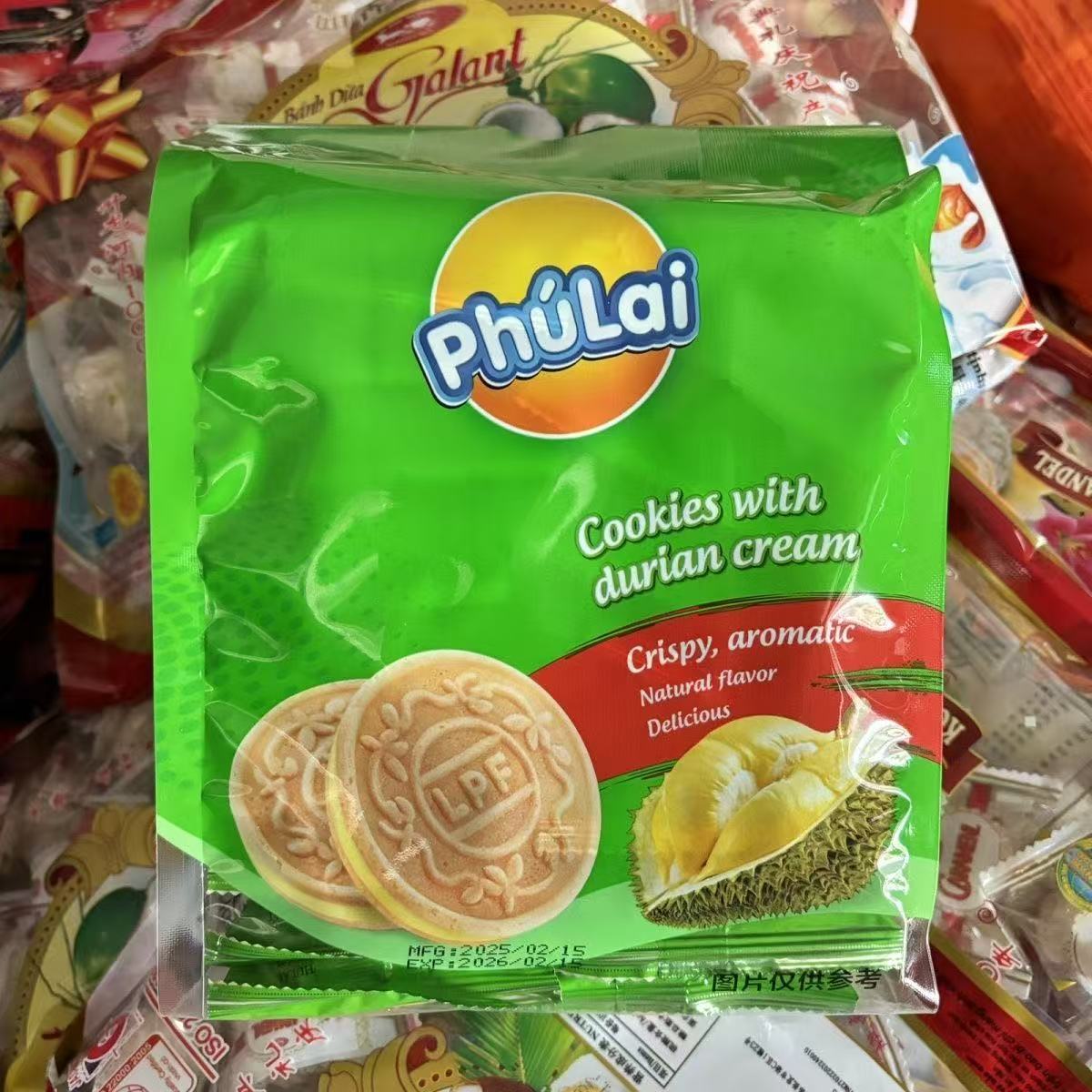 越南特产来福榴莲phu Lai进口百香果芒果夹心饼干法式350零食