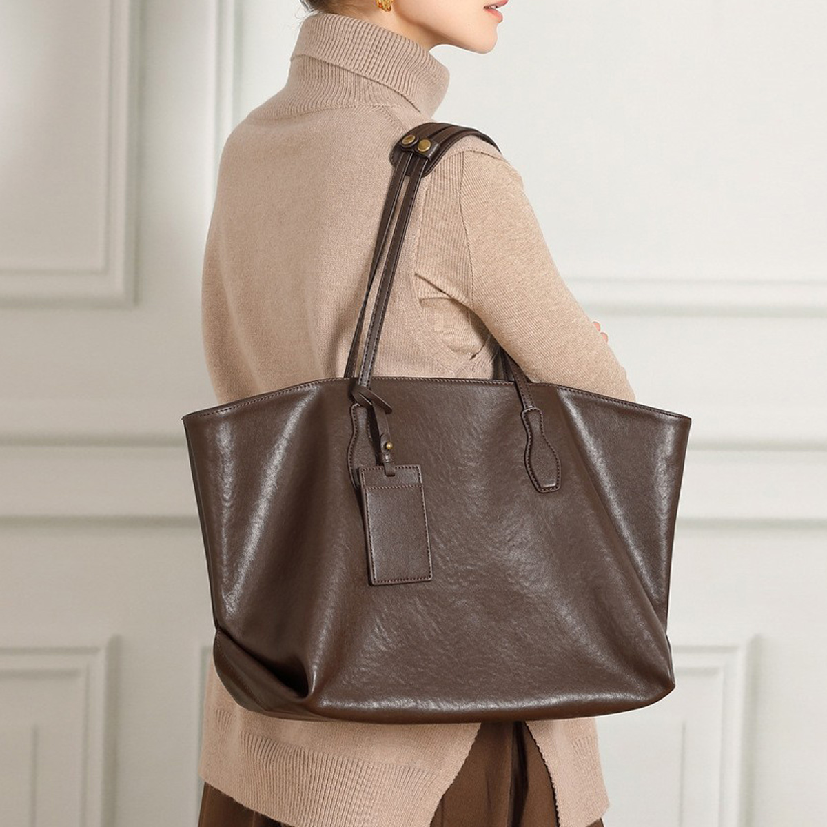 拉链托特包能放a4植鞣头层牛皮包