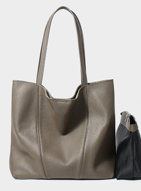 超大容量真皮hobo托特包头层牛皮tote包放14寸电脑子母购物袋a4包