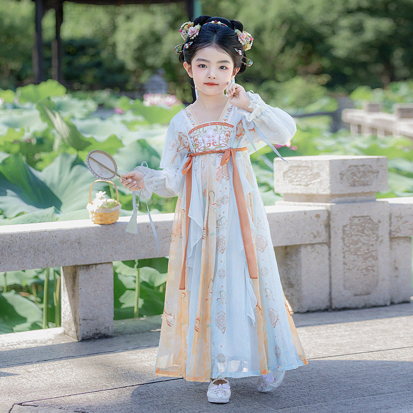 汉服女童中秋古风超仙连衣裙新中式儿童国风唐装小女孩公主裙2025