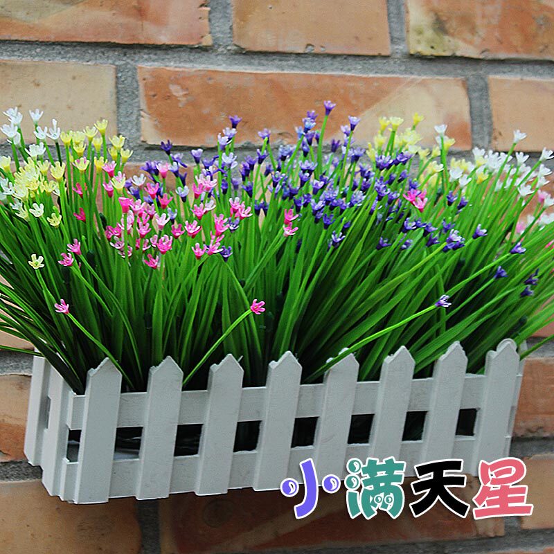 仿真满天星盆景套装带盆塑料把花阳台栅栏花草铁艺花篮装饰花包邮