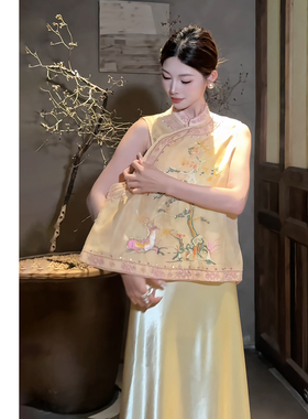 禾婉【呦呦鹿鸣】小鹿新中式轻薄马甲女2026新款春夏重磅珠绣上衣